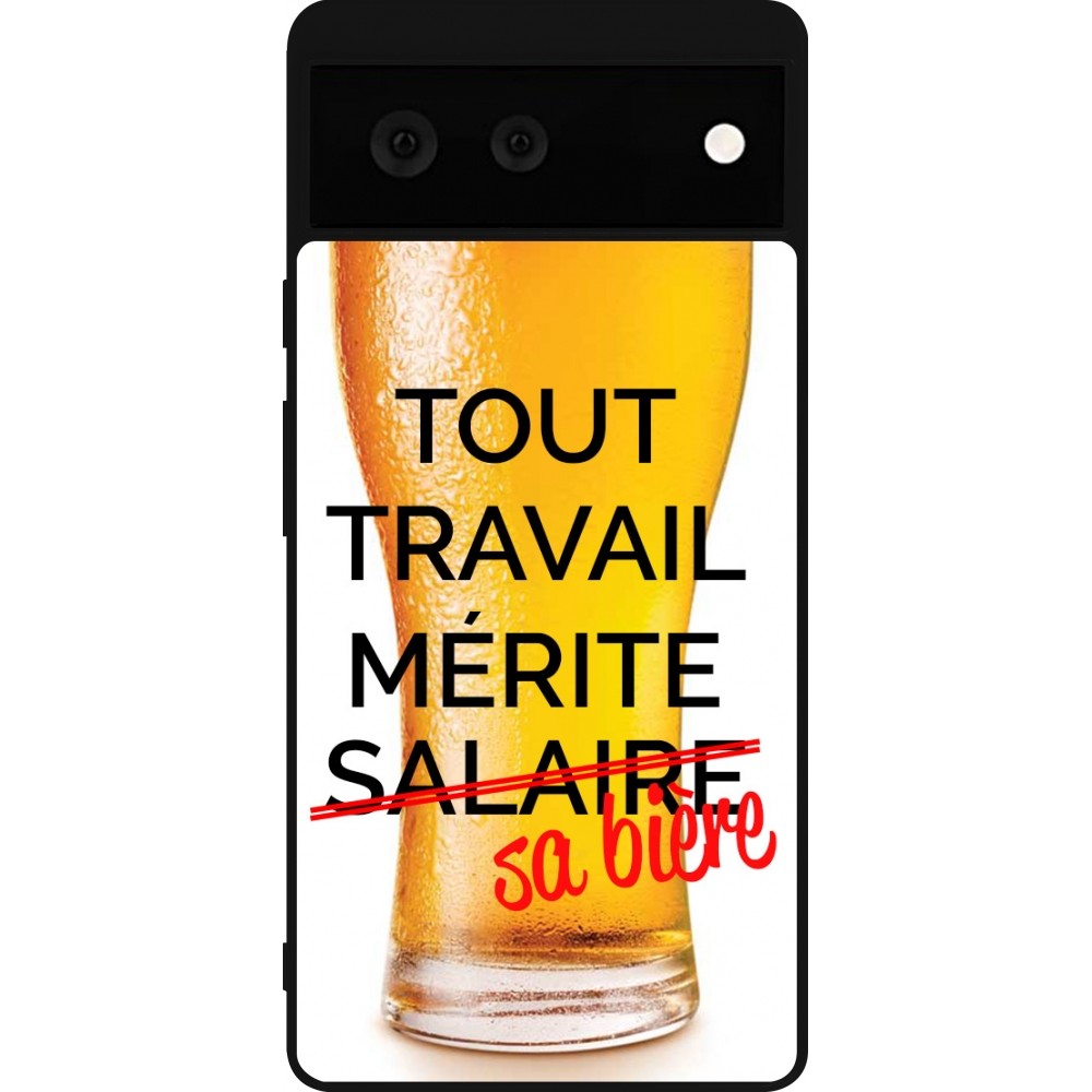 Coque Google Pixel 6 - Silicone rigide noir Tout travail mérite sa bière