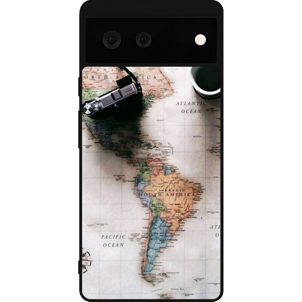 Coque Google Pixel 6 - Silicone rigide noir Travel 01