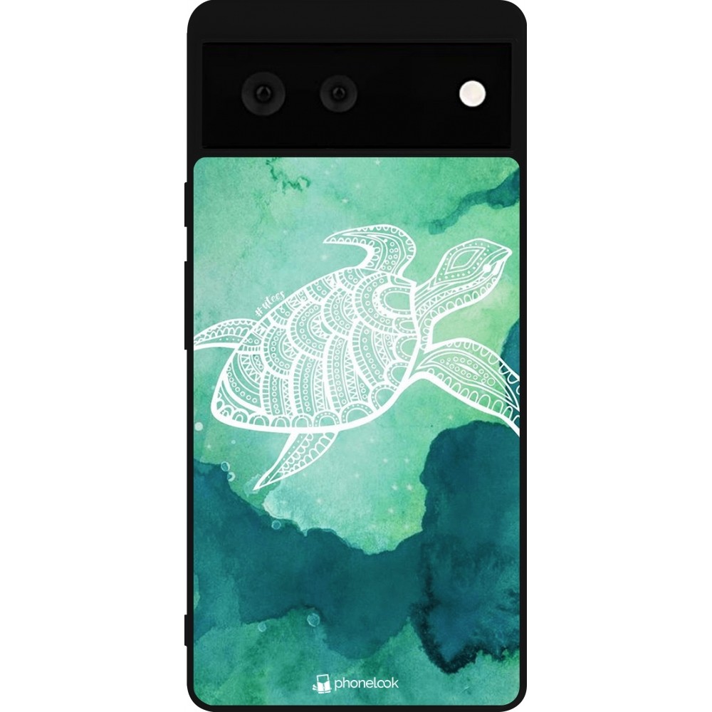 Coque Google Pixel 6 - Silicone rigide noir Turtle Aztec Watercolor