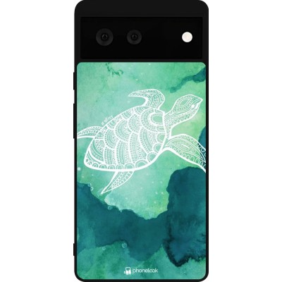 Coque Google Pixel 6 - Silicone rigide noir Turtle Aztec Watercolor