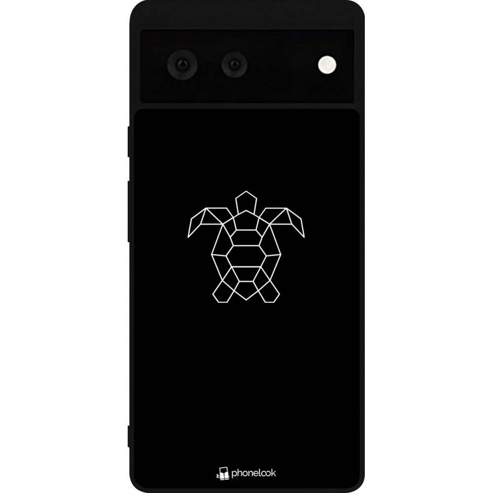 Coque Google Pixel 6 - Silicone rigide noir Turtles lines on black