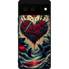 Coque Google Pixel 6 - Silicone rigide noir Dark Love Coeur Sang