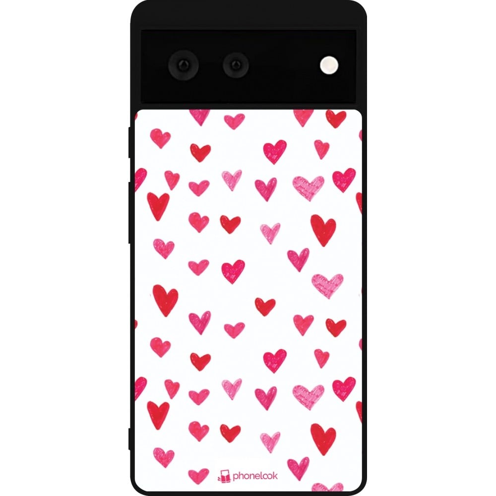 Coque Google Pixel 6 - Silicone rigide noir Valentine 2022 Many pink hearts