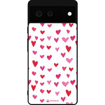 Coque Google Pixel 6 - Silicone rigide noir Valentine 2022 Many pink hearts