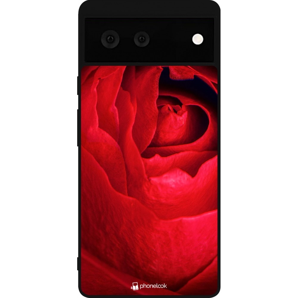 Coque Google Pixel 6 - Silicone rigide noir Valentine 2022 Rose