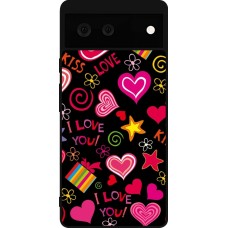 Coque Google Pixel 6 - Silicone rigide noir Valentine 2023 love symbols