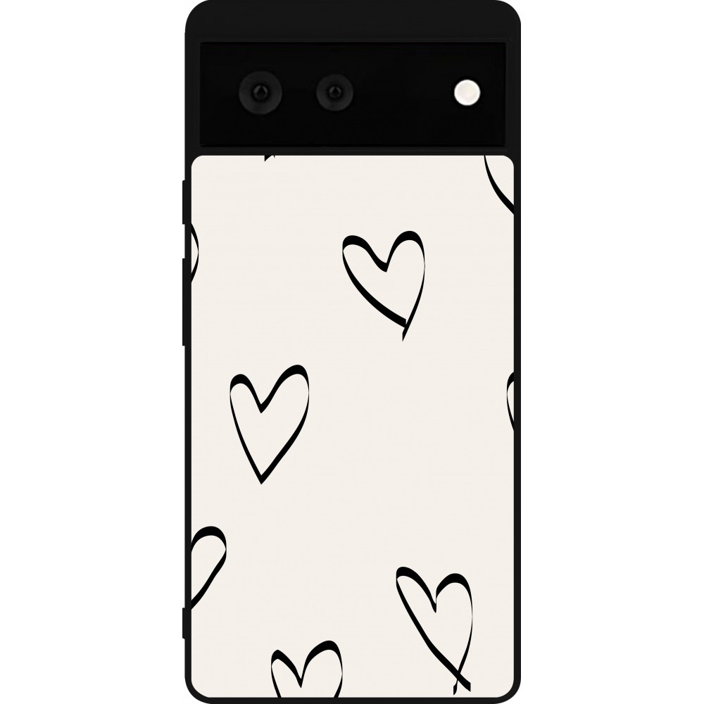 Coque Google Pixel 6 - Silicone rigide noir Valentine 2023 minimalist hearts