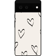 Coque Google Pixel 6 - Silicone rigide noir Valentine 2023 minimalist hearts