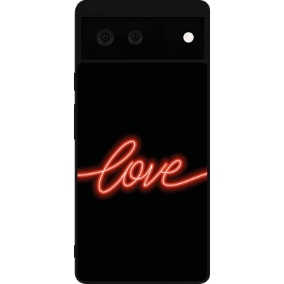 Coque Google Pixel 6 - Silicone rigide noir Valentine 2023 neon love