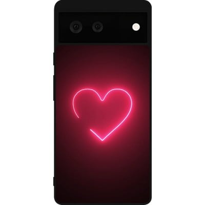 Coque Google Pixel 6 - Silicone rigide noir Valentine 2023 single neon heart