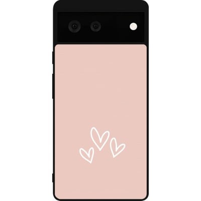 Coque Google Pixel 6 - Silicone rigide noir Valentine 2023 three minimalist hearts