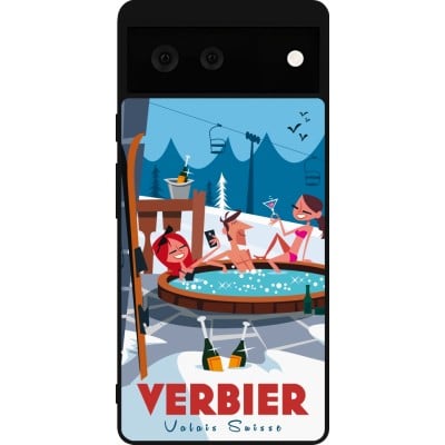 Coque Google Pixel 6 - Silicone rigide noir Verbier Mountain Jacuzzi