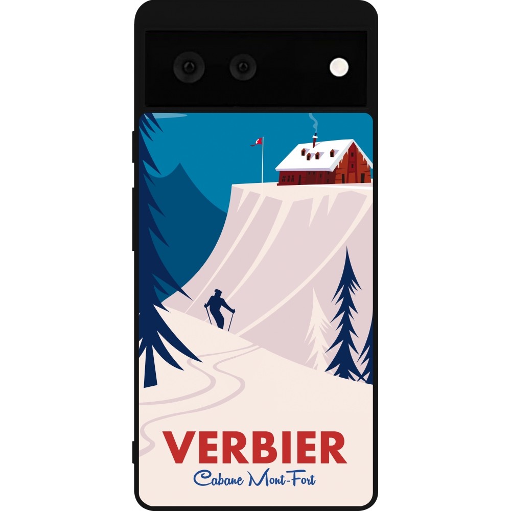 Coque Google Pixel 6 - Silicone rigide noir Verbier Cabane Mont-Fort