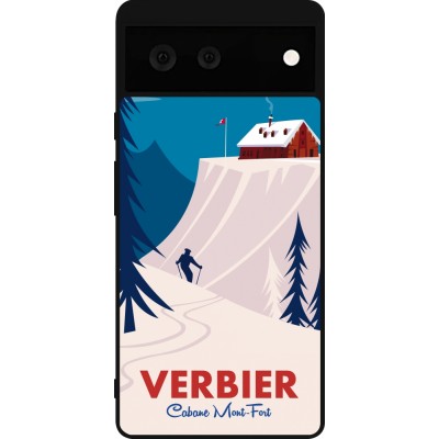 Coque Google Pixel 6 - Silicone rigide noir Verbier Cabane Mont-Fort