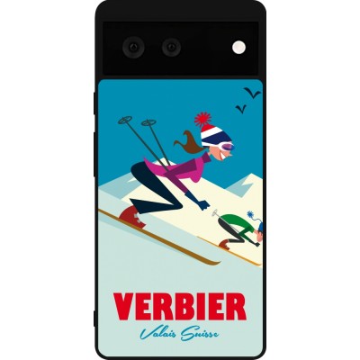 Coque Google Pixel 6 - Silicone rigide noir Verbier Ski Downhill