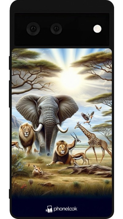 Coque Google Pixel 6 - Silicone rigide noir Vie sauvage africaine