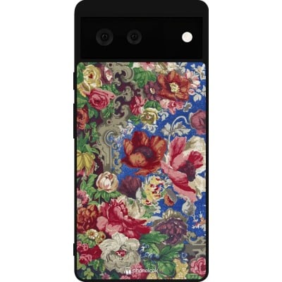 Coque Google Pixel 6 - Silicone rigide noir Vintage Art Flowers