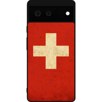 Coque Google Pixel 6 - Silicone rigide noir Vintage Flag SWISS