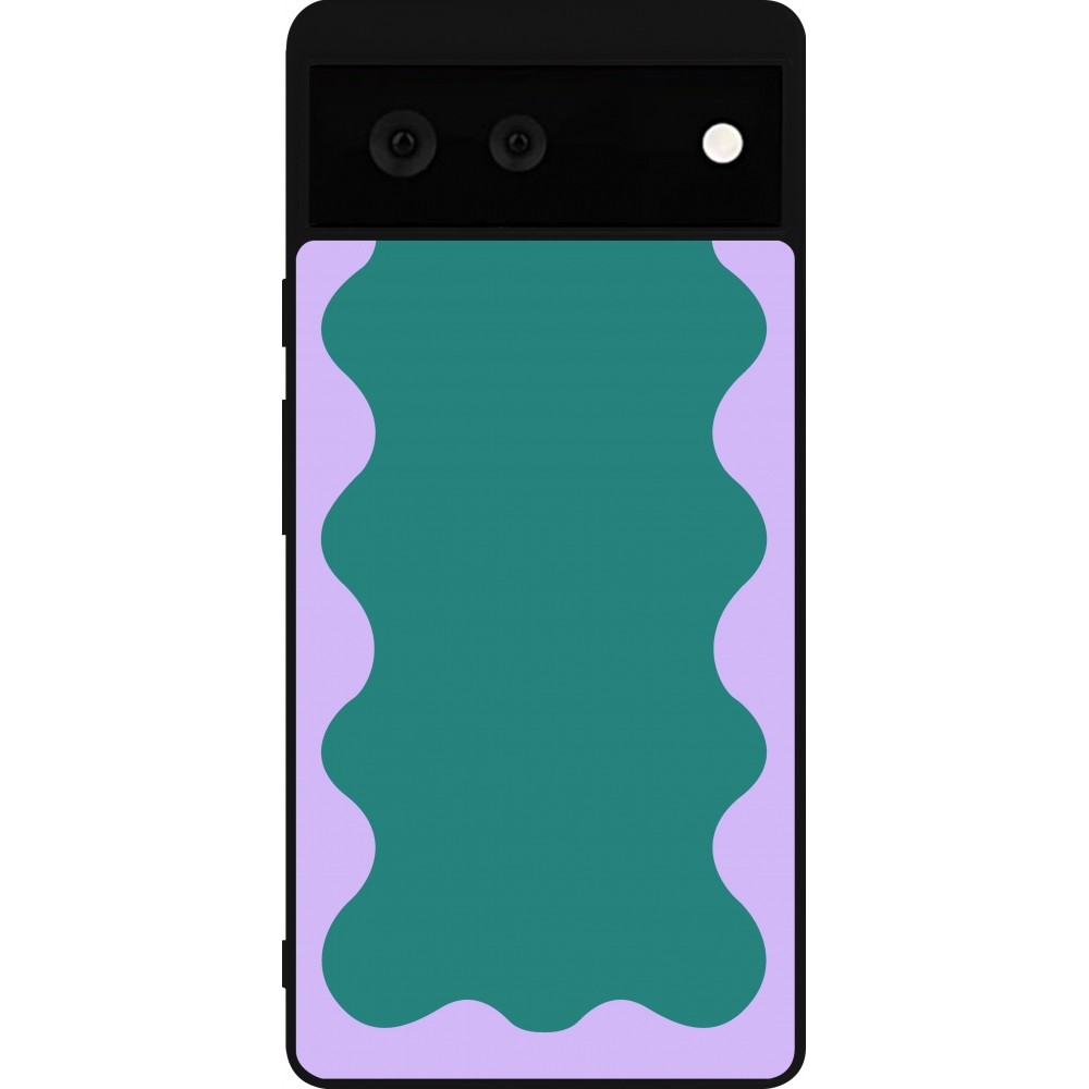 Coque Google Pixel 6 - Silicone rigide noir Wavy Rectangle Green Purple