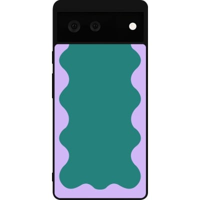 Coque Google Pixel 6 - Silicone rigide noir Wavy Rectangle Green Purple