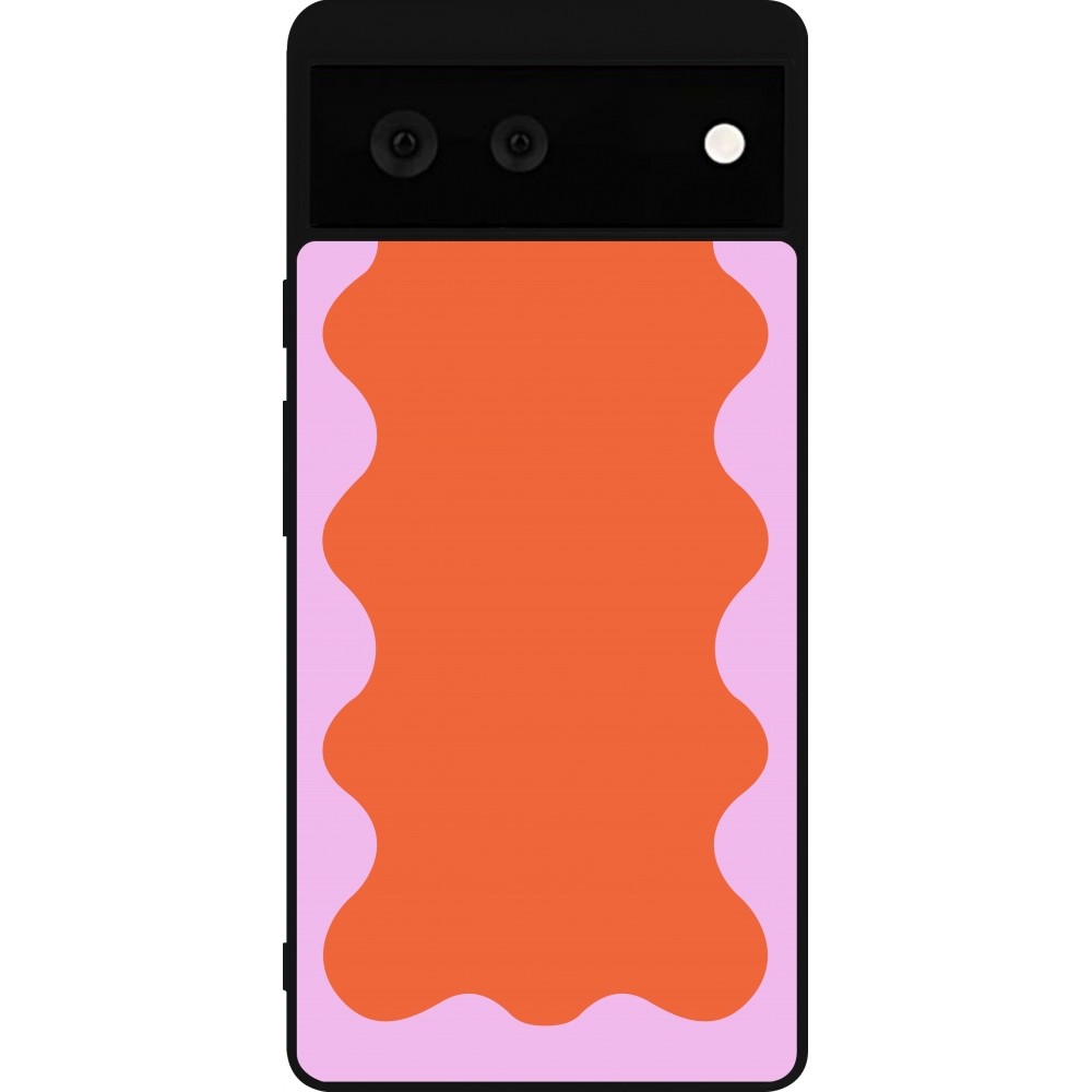 Coque Google Pixel 6 - Silicone rigide noir Wavy Rectangle Orange Pink