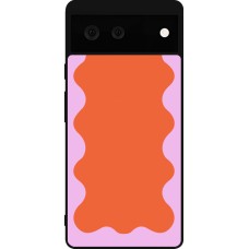 Coque Google Pixel 6 - Silicone rigide noir Wavy Rectangle Orange Pink