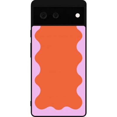 Coque Google Pixel 6 - Silicone rigide noir Wavy Rectangle Orange Pink