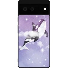 Coque Google Pixel 6 - Silicone rigide noir Whale in sparking stars