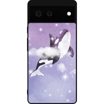 Coque Google Pixel 6 - Silicone rigide noir Whale in sparking stars