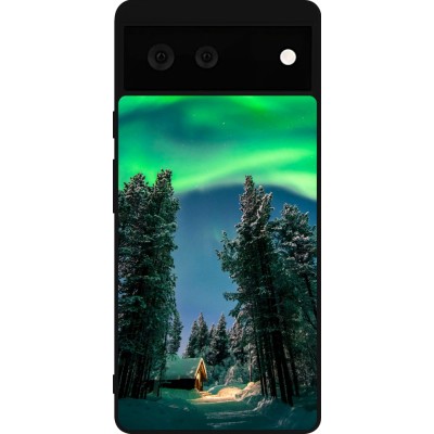 Coque Google Pixel 6 - Silicone rigide noir Winter 22 Northern Lights