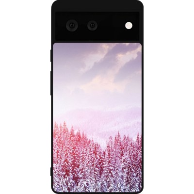 Coque Google Pixel 6 - Silicone rigide noir Winter 22 Pink Forest