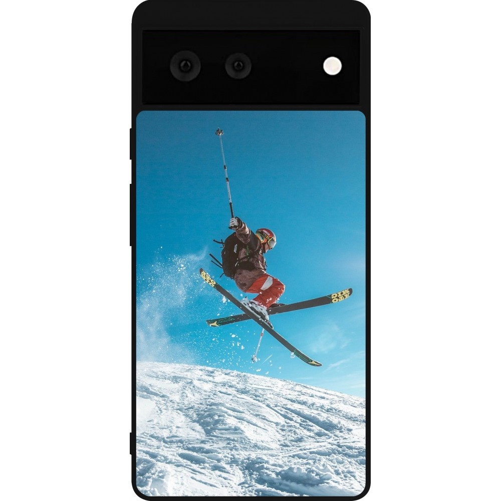 Coque Google Pixel 6 - Silicone rigide noir Winter 22 Ski Jump