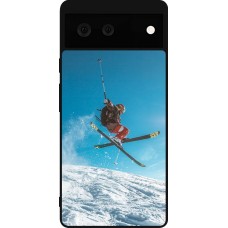 Coque Google Pixel 6 - Silicone rigide noir Winter 22 Ski Jump