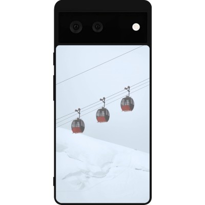 Coque Google Pixel 6 - Silicone rigide noir Winter 22 ski lift