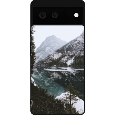 Coque Google Pixel 6 - Silicone rigide noir Winter 22 snowy mountain and lake