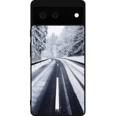 Coque Google Pixel 6 - Silicone rigide noir Winter 22 Snowy Road