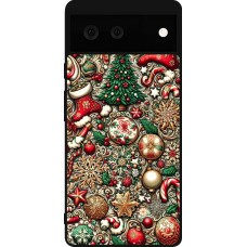 Coque Google Pixel 6 - Silicone rigide noir Noël 2023 micro pattern