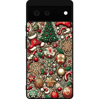 Coque Google Pixel 6 - Silicone rigide noir Noël 2023 micro pattern