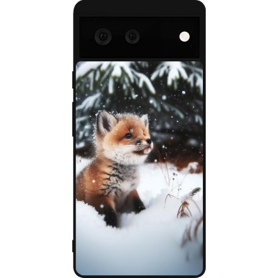 Coque Google Pixel 6 - Silicone rigide noir Noël 2023 Renardeau sapin