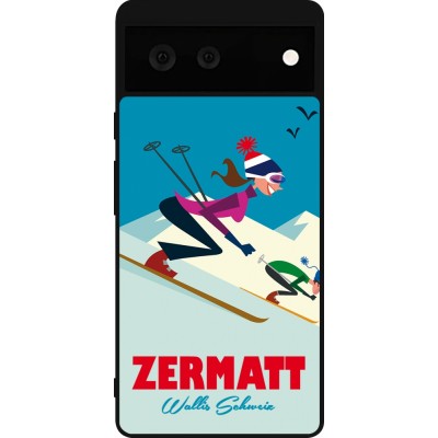 Coque Google Pixel 6 - Silicone rigide noir Zermatt Ski Downhill