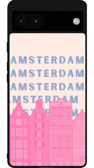 Coque Google Pixel 6a - Silicone rigide noir Amsterdam Pink Print