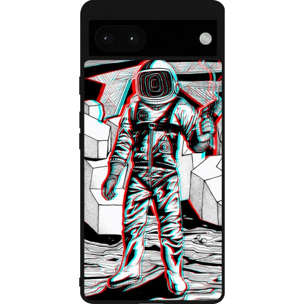 Coque Google Pixel A Silicone Rigide Noir Anaglyph Astronaut