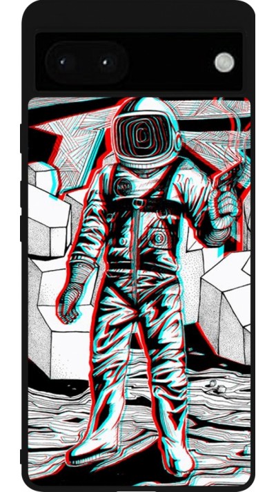 Coque Google Pixel 6a - Silicone rigide noir Anaglyph Astronaut