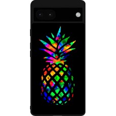 Coque Google Pixel 6a - Silicone rigide noir Ananas Multi-colors