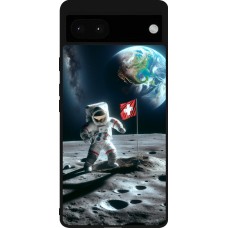 Coque Google Pixel 6a - Silicone rigide noir Astro Suisse sur lune