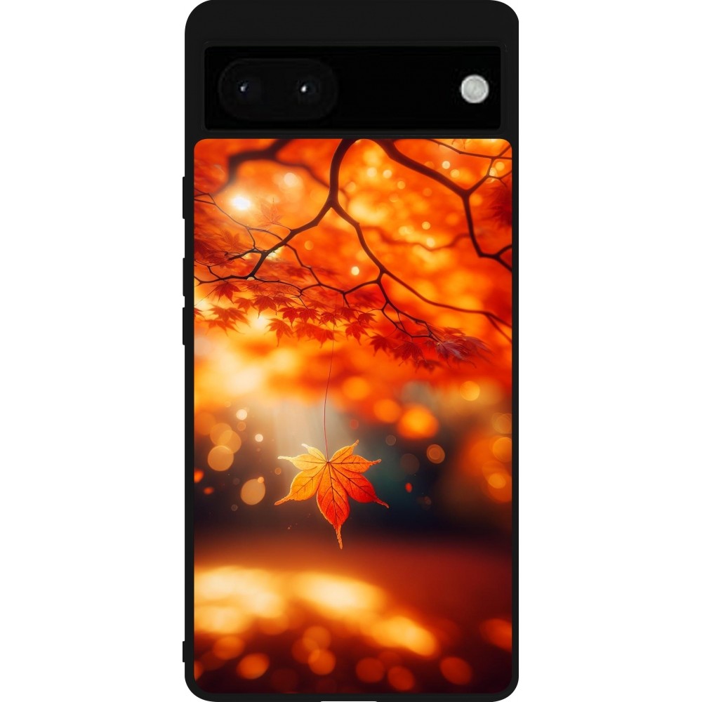 Coque Google Pixel 6a - Silicone rigide noir Automne Magique Orange