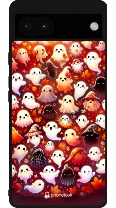 Coque Google Pixel 6a - Silicone rigide noir Fantômes automne mignons