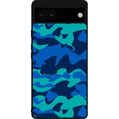 Coque Google Pixel 6a - Silicone rigide noir Camo Blue