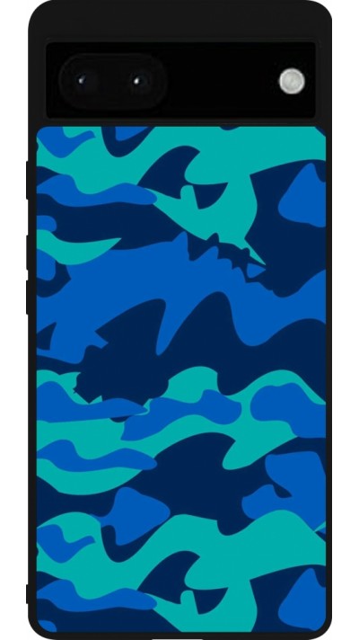 Coque Google Pixel 6a - Silicone rigide noir Camo Blue