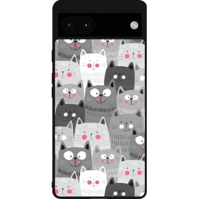 Coque Google Pixel 6a - Silicone rigide noir Chats gris troupeau